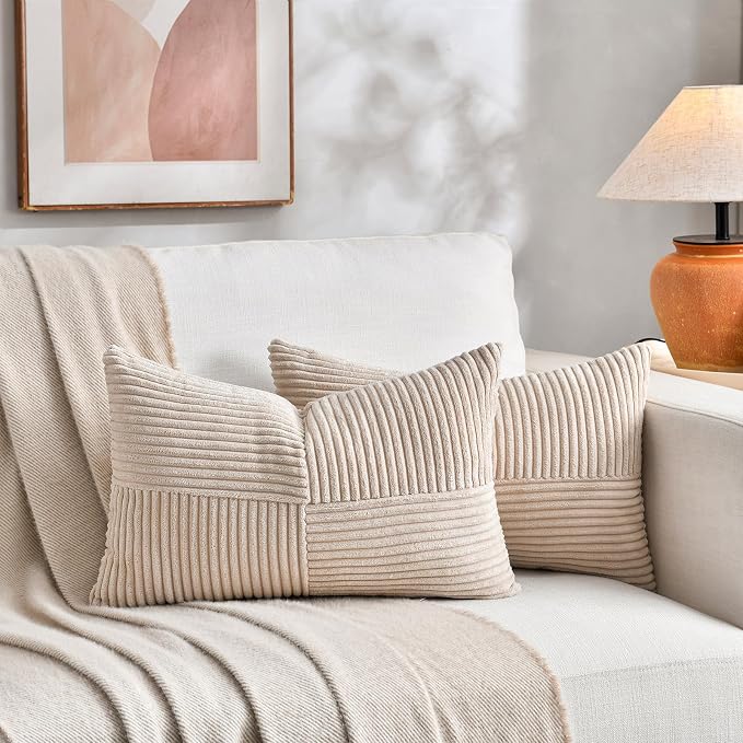 Fancy Homi 2 Packs Tan Lumbar Decorative Throw Pillow Covers 16x26 Inch - Image 5