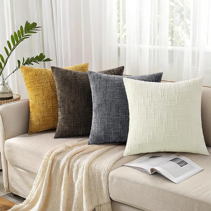 decorUhome Dark Grey Chenille Euro Sham Throw Pillow Covers 24x24 Set of 2 - Image 7