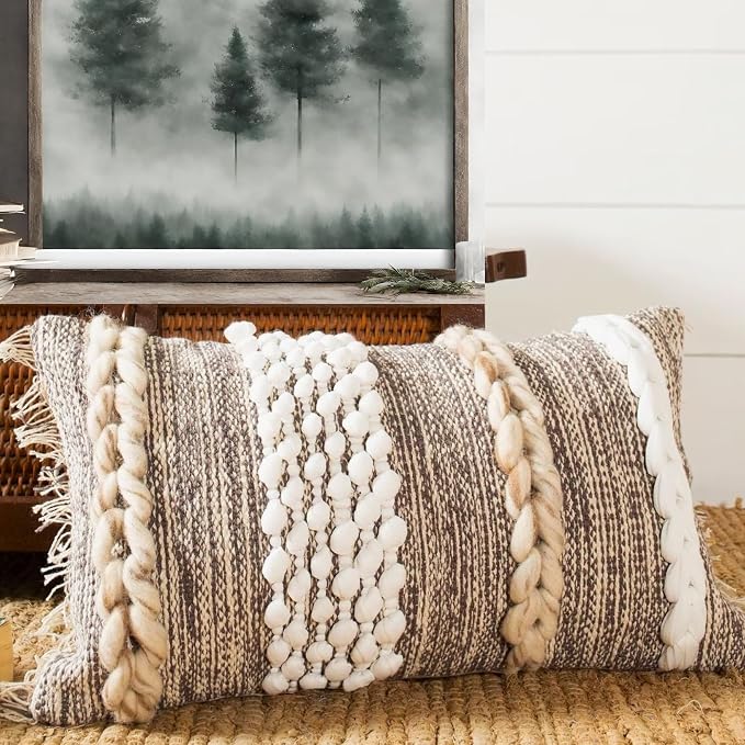 Decorative Boho-Chic Lumbar Pillow Cover 12x20 Premium Handwoven Tufted Cotton - Image 3