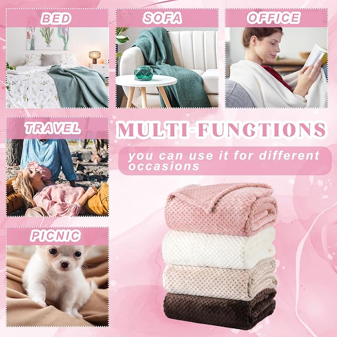 Newwiee 4 Pcs Flanne Fleece Throw Blanket - Image 6