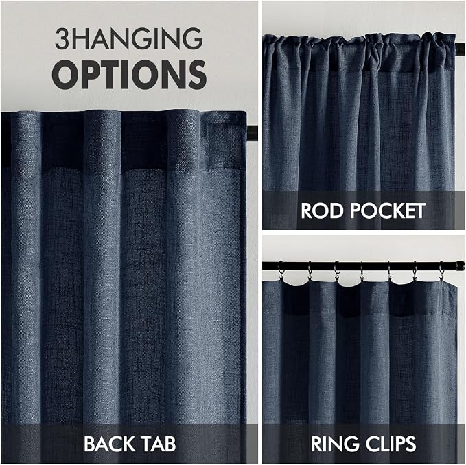 MIULEE Navy Blue Linen Curtains 63 Inch Length 2 Panels - Image 3