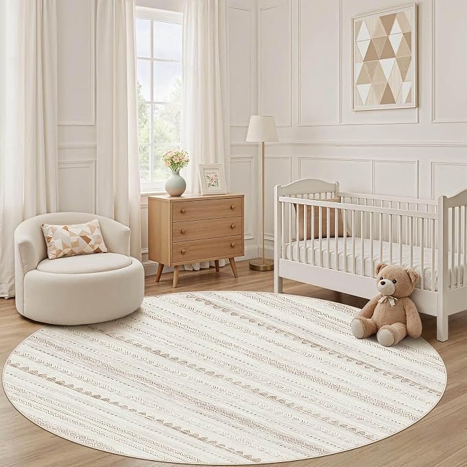 Nakagishi Round Rug Boho Area Rugs: 4x4 Washable Large Circle Neutral Soft - Image 6