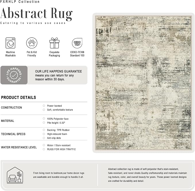 9x12 Area Rug Living Room: Modern Washable Soft Carpet Ash Brown | - Image 2