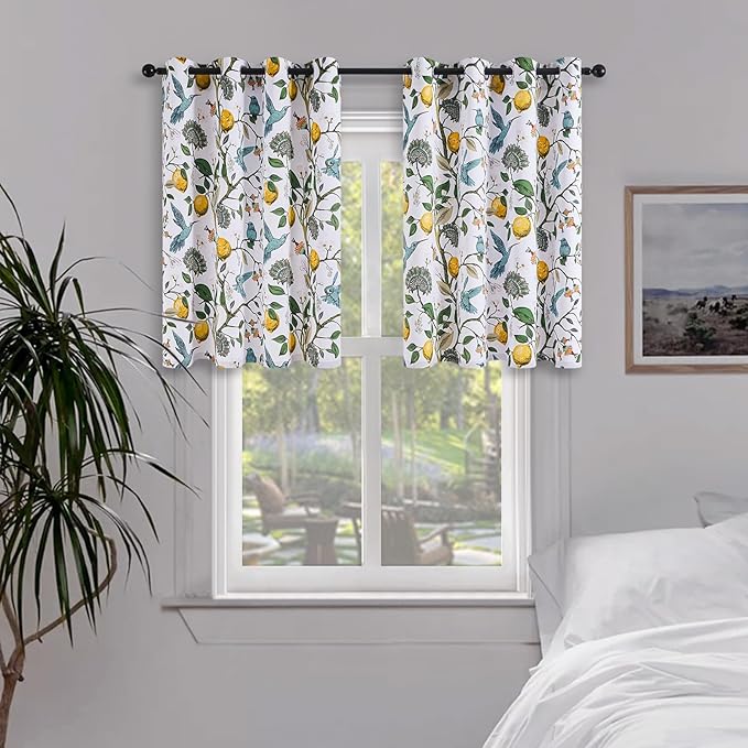 Topfinel White Blackout Tiers 36 Inch Length Curtains Classical Watercolor by Topfinel
