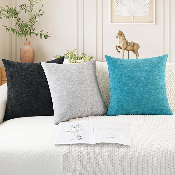 CaliTime Throw Pillow Covers Decorative 24 X 24 Inches Pack of 2 Cozy Chenille - Image 5