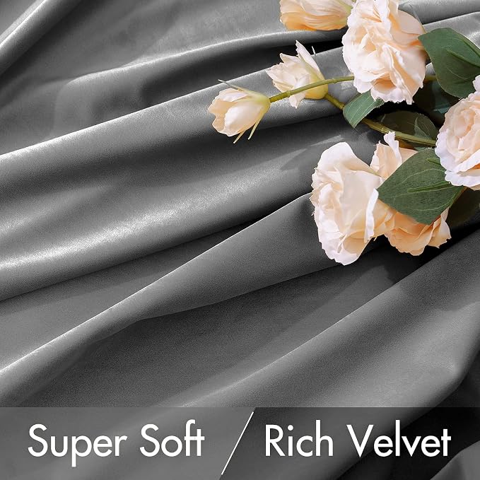 MIULEE Grey Velvet Curtains 96 inches 2 Panels - Image 4