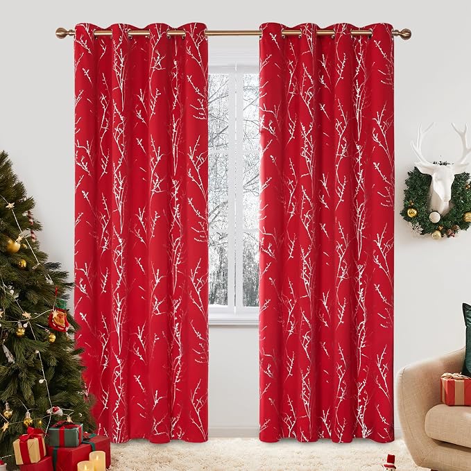 Deconovo Christmas Red Curtains, Soundproof Curtain, 52 x 95 Inch Long by Deconovo