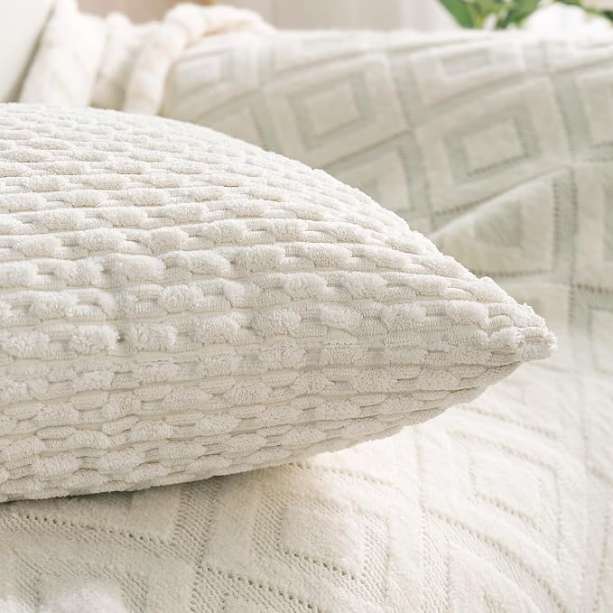 Set of 4 Grey White Taupe Decorative Throw Pillow Covers 12x20 Inch Corduroy - Image 4