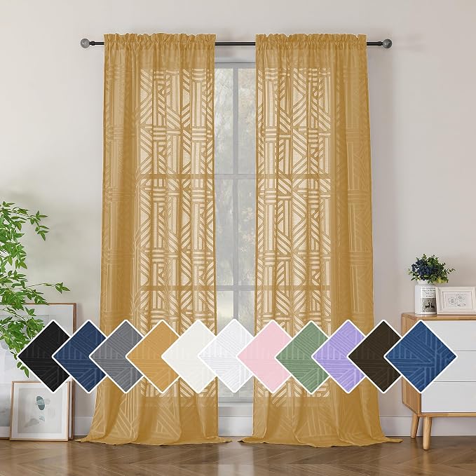 Simplebrand Gold Semi Sheer Curtains 96 Inches Long 2 Panels, Light Filtering by Simplebrand