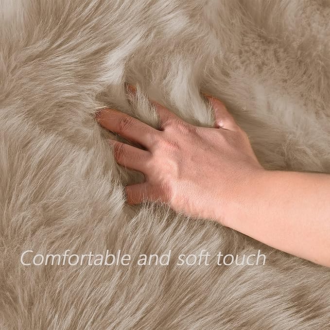 Latepis Light Brown Beige Living Room Rugs Faux Sheepskin Fur 5x7 Area Rugs - Image 4