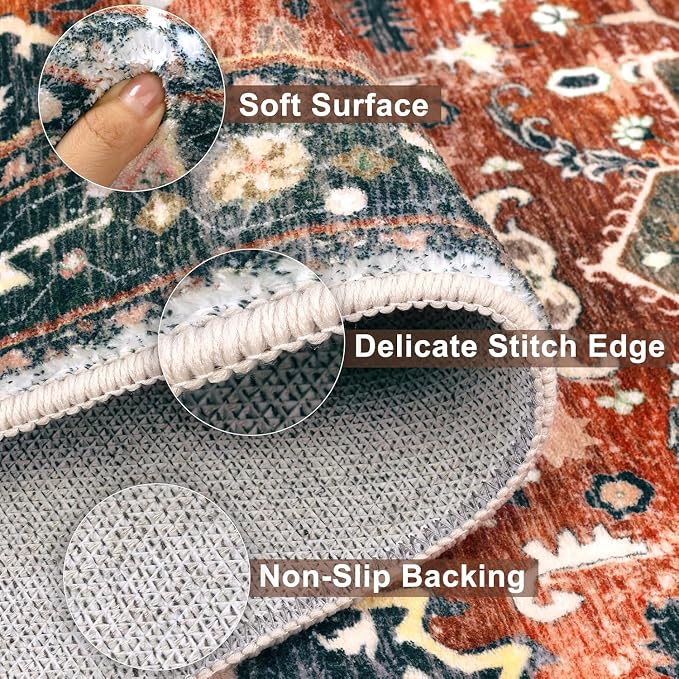 Yamaziot Washable Runner Rug, 3x6 Non-Slip Boho Vintage Hallway Rug - Image 4