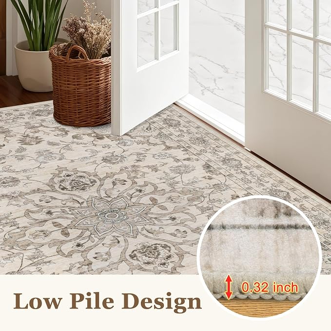 4x6 Area Rugs for Living Room: Washable Rug Soft Vintage Distressed Floral - Image 9