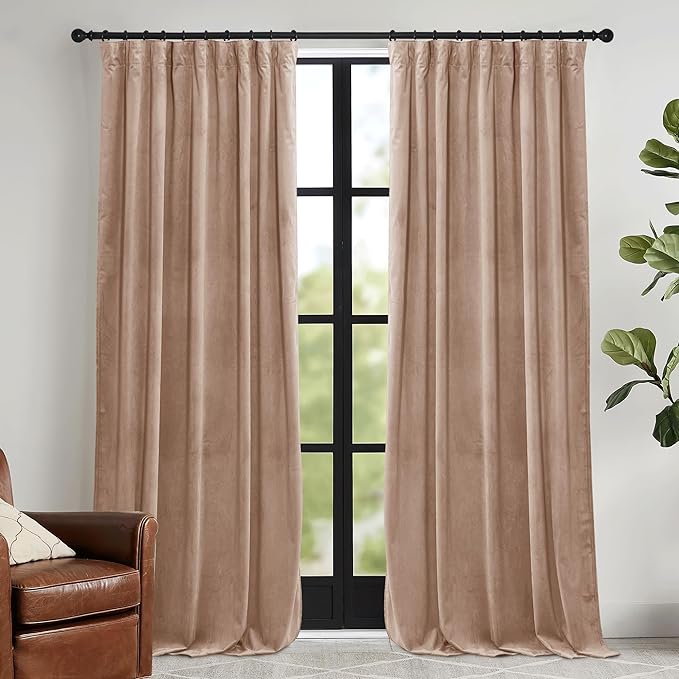 RYB HOME Blush Velvet Curtains 96 inches 2 Panels Set, Thermal Insulated by RYBHOME
