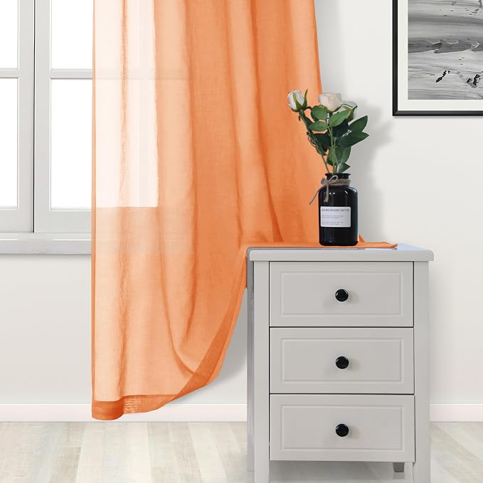 DWCN Orange Sheer Curtains 84 inches Long 2 Panels Set, Home Decoration Rod - Image 3