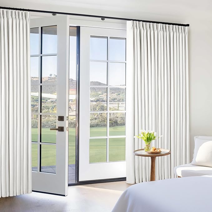 Beige White Pinch Pleated 100% Blackout Linen Curtains W60xL108 1 Panel | Black by Twodrapes