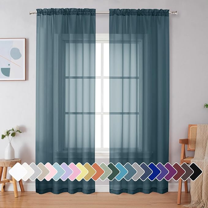 Simplebrand Dusty Blue Sheer Curtains 90 Inches Long 2 Panels, Light Filtering by Simplebrand