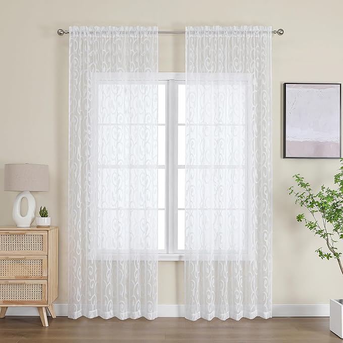 OWENIE Furman Sheer White Curtains 90 inches Long by OWENIE