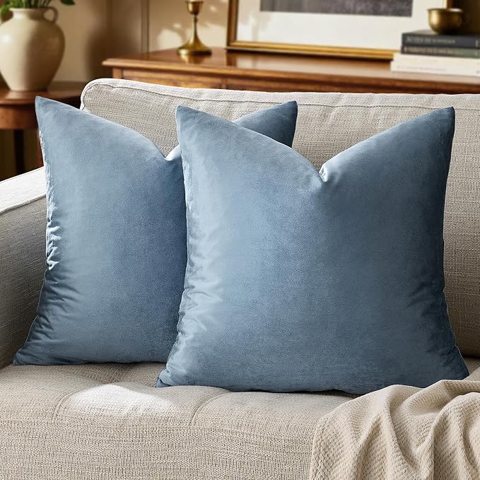 GIGIZAZA Stone Blue Velvet Decorative Throw Pillow Covers 20x20 by GIGIZAZAFocusingonhomedecoration