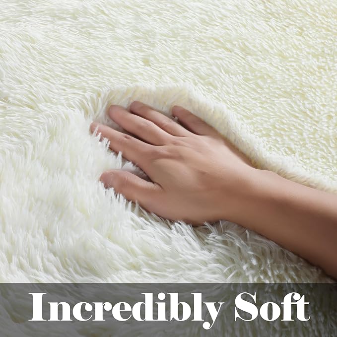 ONASAR Cream White Rugs for Living Room Bedroom, 5x8 Fluffy Bedside Area Rug - Image 2