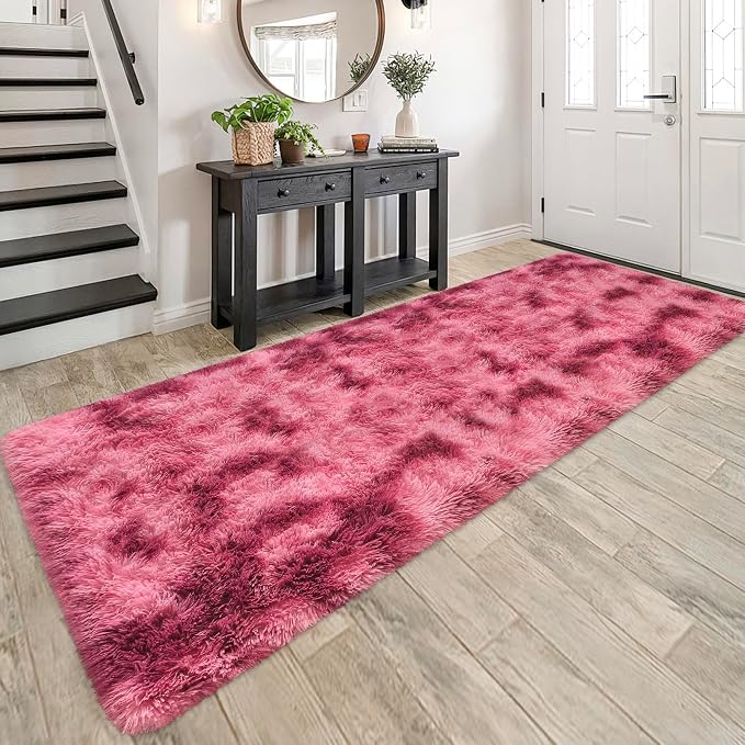 Tie-Dyed Red 3x10 Machine Washable Runner Rugs - Image 2