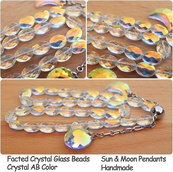 PEDOBO Magnetic Curtain Tiebacks, 2 Pack Crystal Beaded Sun & Moon Pendants - Image 2
