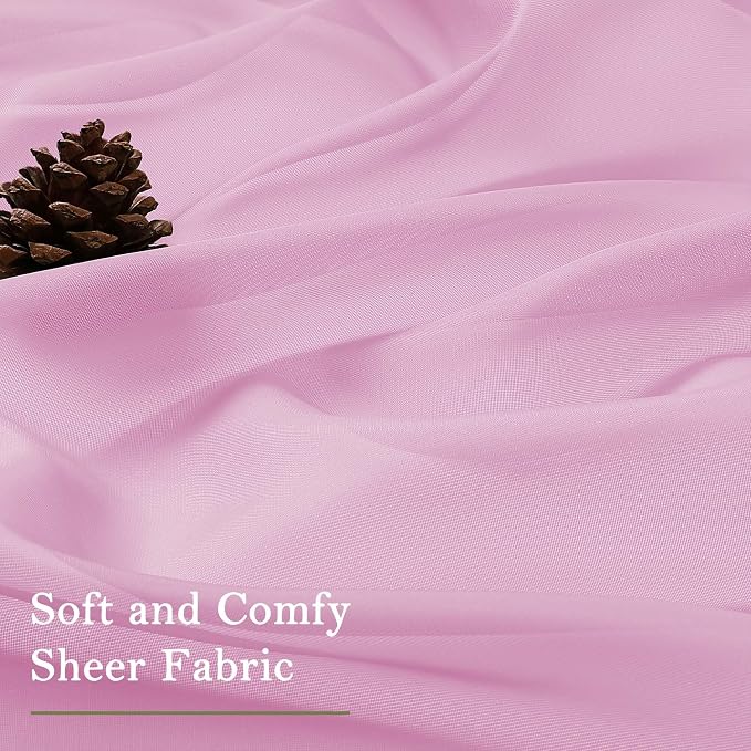 Lecloud Light Pink Sheer Curtains 63 Inch Length 2 Pcs, Dual Rod Pockets Light - Image 8