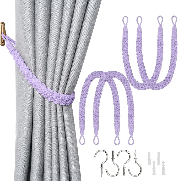 NICEEC 4 Pack Natural Cotton Rope Curtain Tiebacks Elegant Boho Style by NICEEC