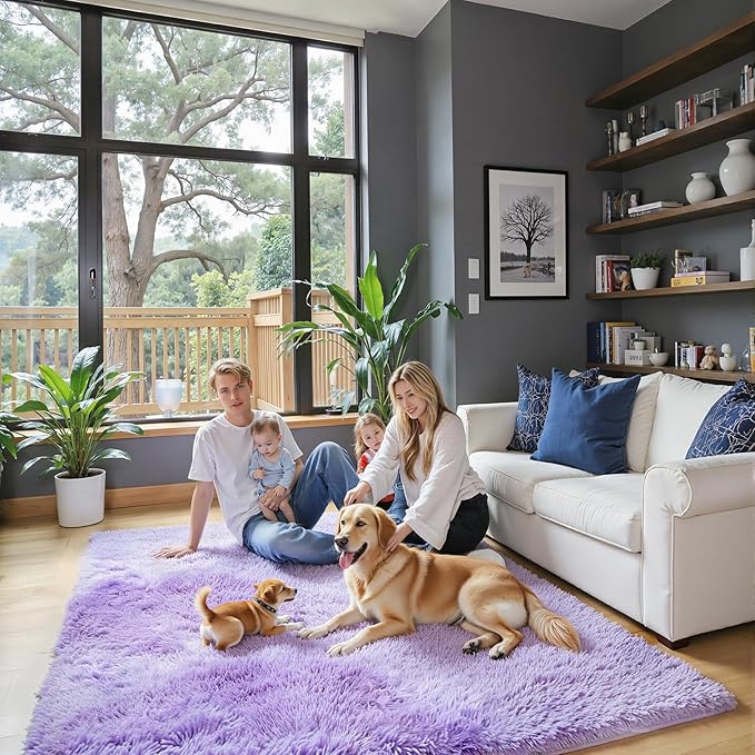 Small Rug Throw Rugs for Bedroom, Mini Area Rug, Fluffy Purple Carpet, - Image 6