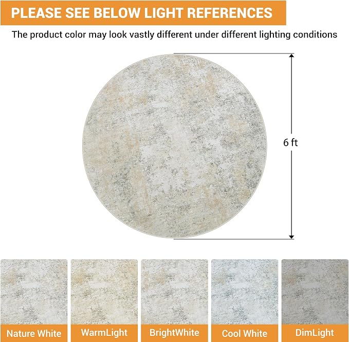 Round Rug 6ft Circle Rug Washable: Carpet Small Circular Area Rug - Image 2