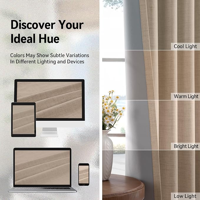 100% Blackout Linen Textured Curtains 84 Inch Long, Burlywood Birch | 100% - Image 7
