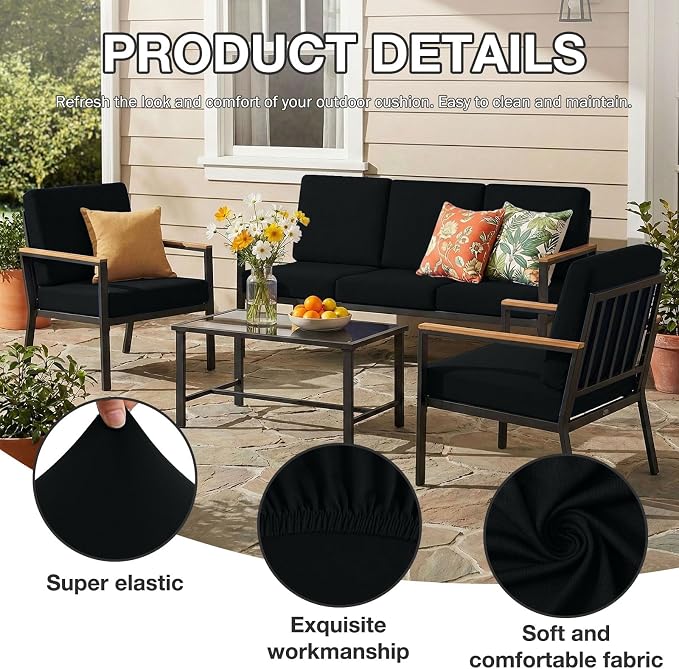 hyha 4Pcs Patio Cushion Covers, Stretch Outdoor Couch Cushion Covers Replacement - Image 3