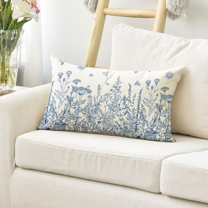 AVOIN colorlife Wildflowers Spring Summer Blue Throw Pillow Cover, 12 x 20 Inch - Image 5