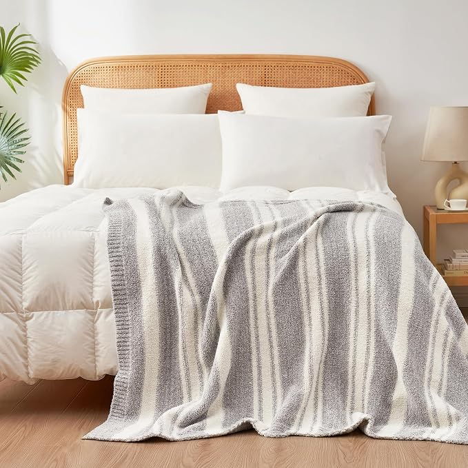 Snuggle Sac Grey Stripe Knitted Throw Blanket - Image 6