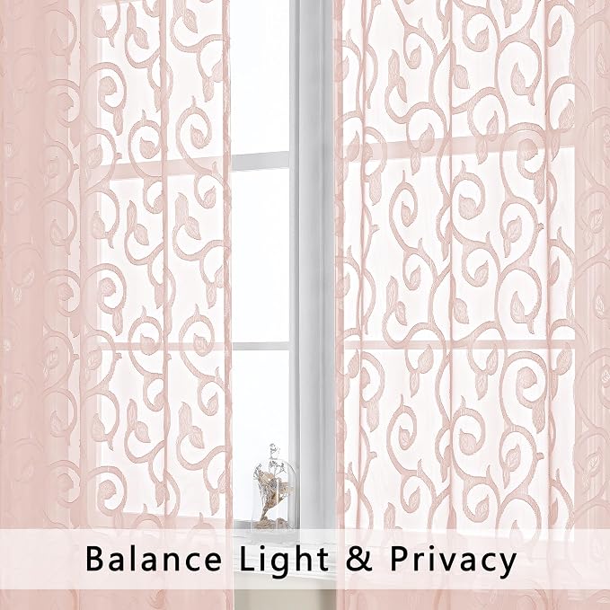 OWENIE Furman Blush Pink Sheer Curtains 36 inch Length 2 Panels Set - Image 4
