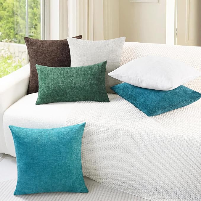 CaliTime Throw Pillow Covers Decorative 24 X 24 Inches Pack of 2 Cozy Chenille - Image 4