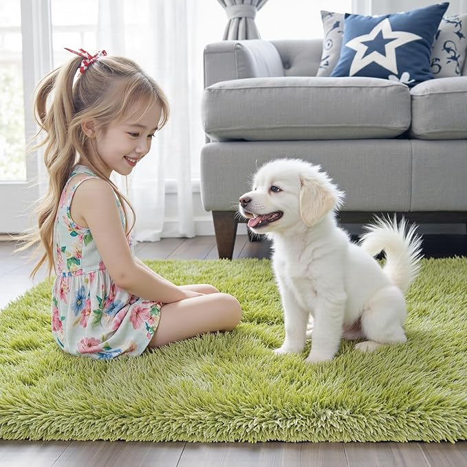 Green Grass Area Rugs for Bedroom, 4x6 Shag Fluffy Carpet, Fuzzy Furry Plush - Image 2