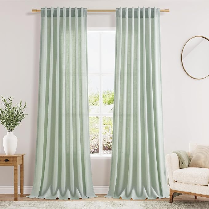 Nanspring Aqua Green Linen Curtains 108 Inches Long by Nanspring