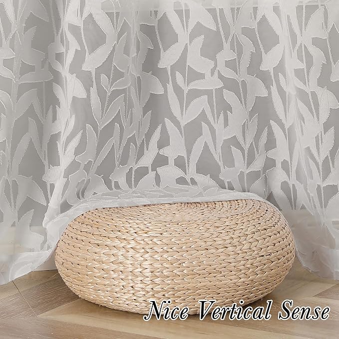 Lecloud Leia Clip Textured Leaf Ivory Sheer Curtain 63 Inch Length 2 Panels - Image 9