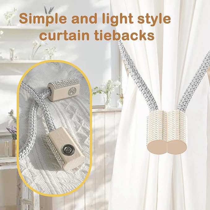 SRG Handmade Magnetic Curtain Tiebacks 2 Pack Sparkling Glass Wrapped Wooden - Image 2