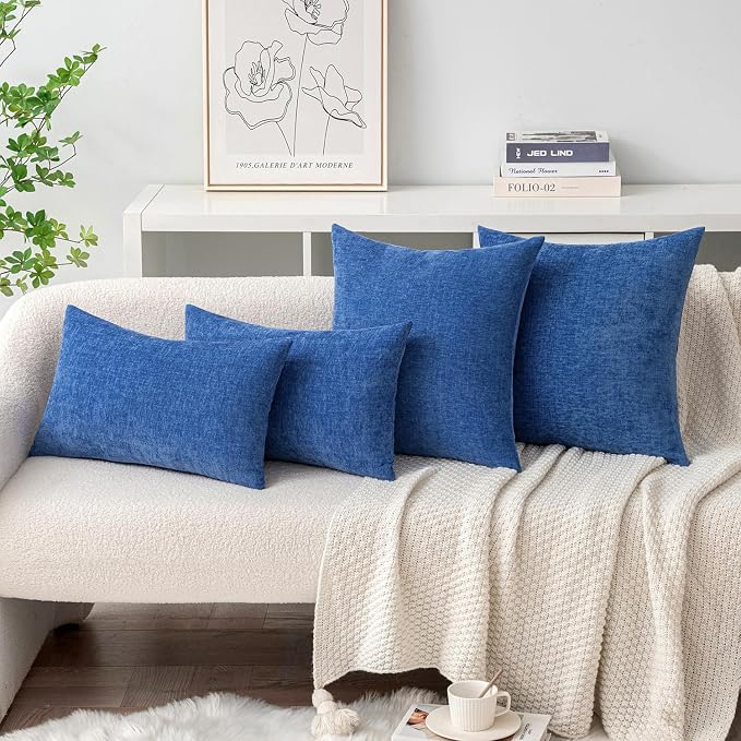 MIULEE Pack of 2 Couch Throw Pillow Covers 12x20 Inch Soft Royal Blue Chenille - Image 4