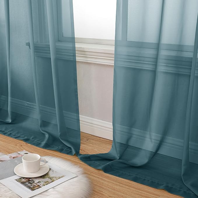 Aiyufeng Dusty Blue Sheer Curtains 96 Inches Long 2 Panels Set, Light Filtering - Image 8