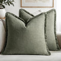 MIULEE Linen Fringe Decorative Throw Pillow Covers Light Olive Green 20x20 | by MIULEE