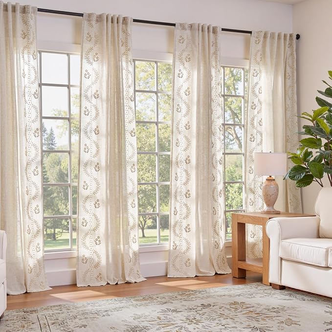 jinchan Belrose 4 Panel Curtains Set 84 Inch Length Floral Curtains Linen Blend by JINCHAN