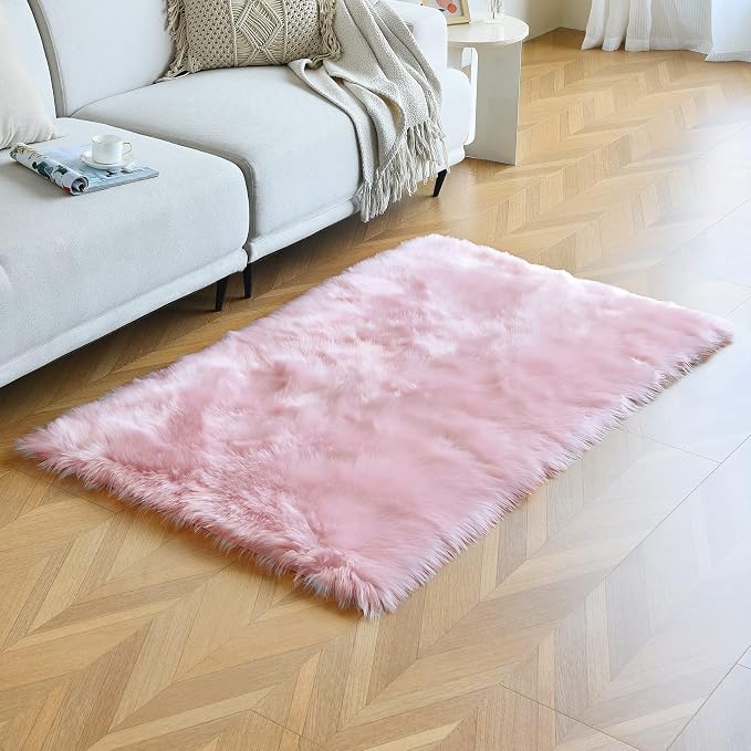 duduta Pink Faux Sheepskin Fur Rug 3x5 ft, Fluffy Shag Girls Bedroom Dorm - Image 5