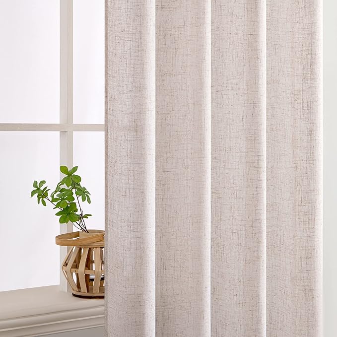 MIULEE Natural White Linen Curtains 60 Inch Length 2 Panels - Image 5