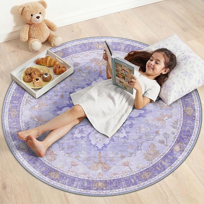 Area Rugs 4ft Washable Non-Slip, Floral Vintage Distress Print Pattern by RELEANY