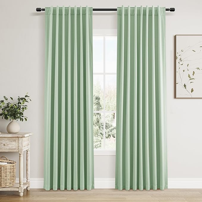 Guken Aqua Green 100% Blackout Linen Curtains 80 Inch Length 2 Panels Set by Guken