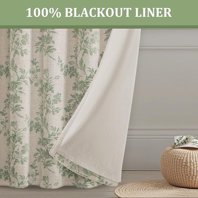 Floral Blackout Curtains Sage Green Printed Curtains Floral Blackout Curtains - Image 6