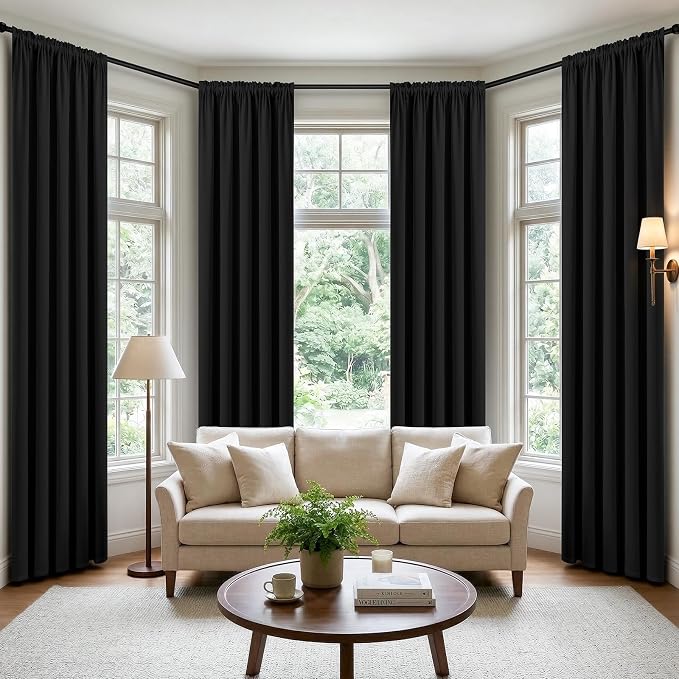 CUCRAF Black Blackout Curtains 84 inch Length 2 Panels Set, Rod Pocket Room by CUCRAF
