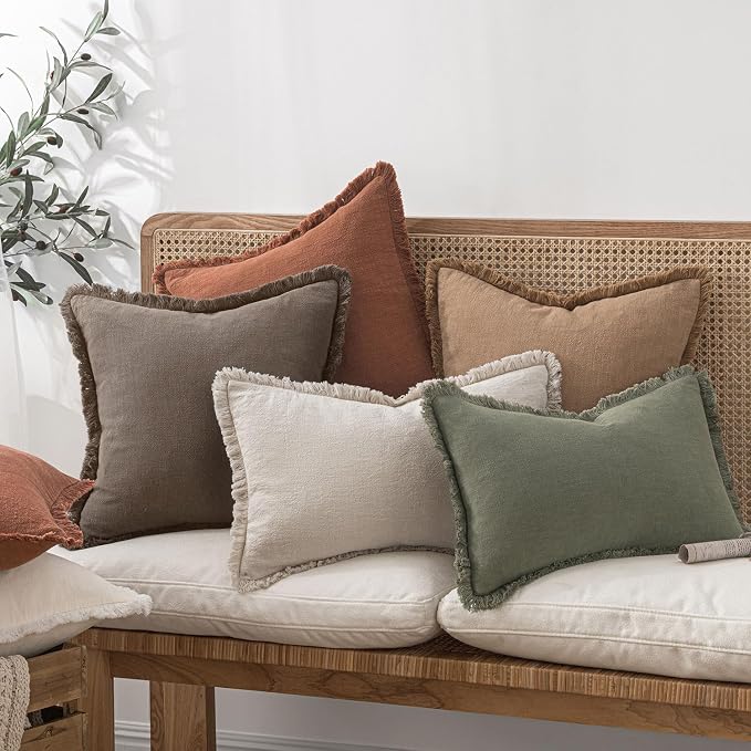 MIULEE Decorative Throw Pillow Covers Neutral Linen Fringe Throw Pillows Set of - Image 7